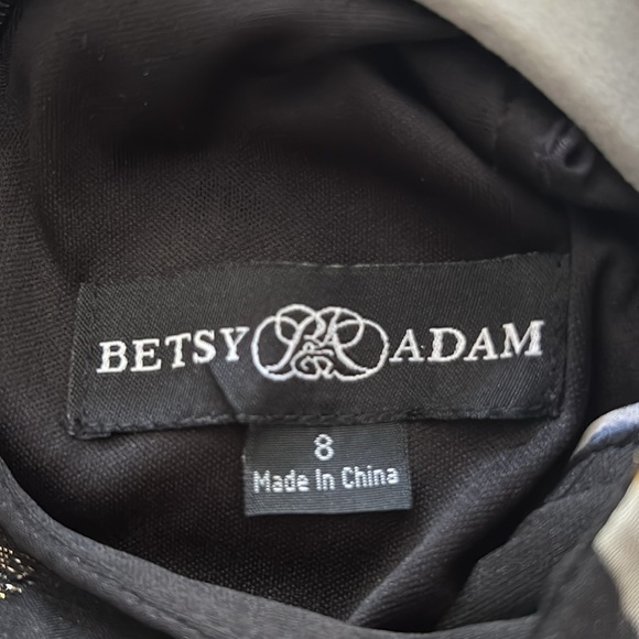 Betsy & Adam Floral Ruffled Halter Gown - Picture 2 of 7